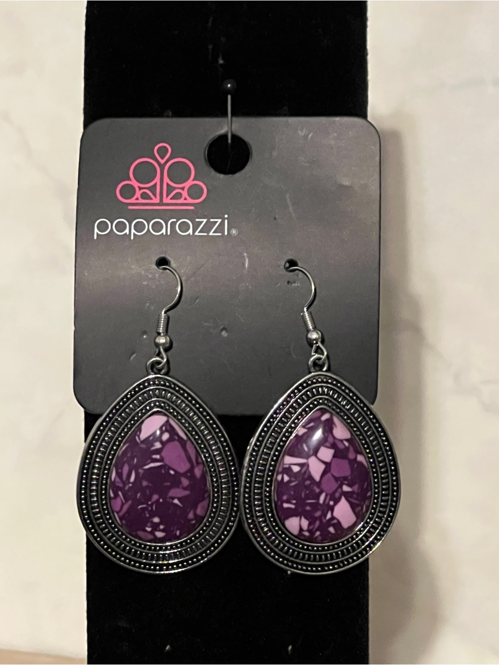 paparazzi Purple Marbled Teardrop Dangle Earrings